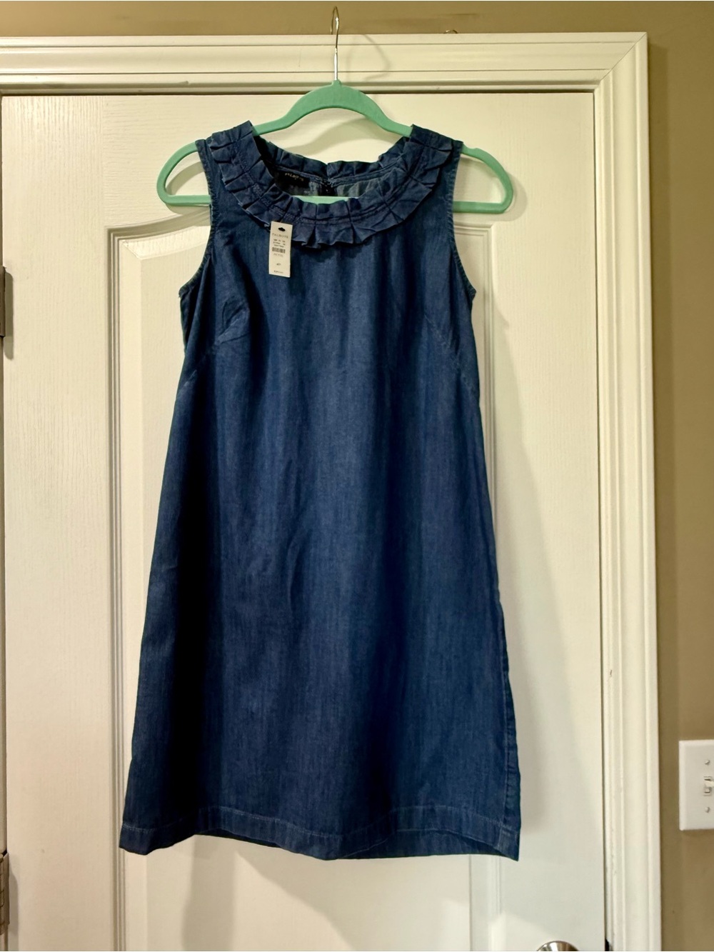 Talbots Navy Ruffle-Neck Sleeveless Denim Dress